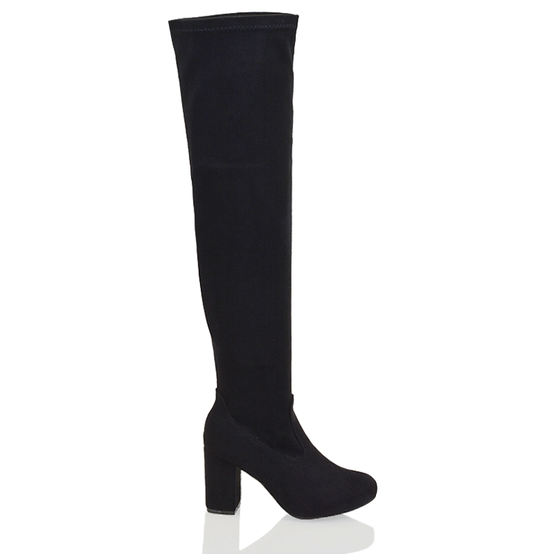 mid heel black knee high boots